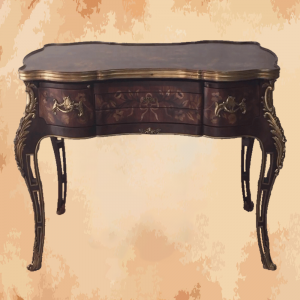 -Two Louis XV reading tables with sliding top releasing a writing drawer; many known examples with variations in marquetry decoration. Above: Exceptional reading table (open and closed) entirely inlaid with flowers, resting on openwork legs, bronze corner drops, adorned with a tower, emblem of the Marquise de Pompadour, L. 78 cm: also stamped RVLC (formerly Baird Rockefeller coll.). Metropolitan Museum, New York (gift Linsky). Below: Reading table (open and closed) inlaid, on the top, with a basket of flowers framed with foliage and, on the belt, four-leaf braces, L. 79 cm. Louure Museum (donated by the Duchess of Richelieu). -Manufactured by the most skilled craftsmen in the handmade industry. – This product is a special design inspired by French art and antiquity made by the most skilled makers of classic handcrafted furniture. – Natural wooden structure with the addition of all engraving works on wood and resin, with the addition of luxurious copper pieces and environmentally friendly paints.