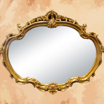 (black gold mirror) An oval-shaped, golden-colored mirror with an elegant and antique look 90 x 117