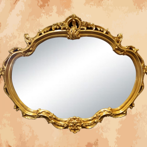 -A mirror inspired by the haircuts of French princesses in the eighteenth century  -Manufactured by the most skilled craftsmen in the handmade industry  -This element is inspired by French palaces and classic old French art  – This product is a special design inspired by French art and antiquity  – A cheerful and elegant mirror that gives the feeling of being in a French palace from the eighteenth century  -size 90 x 117 Natural wooden structure with the addition of all the engraving work on the wood material resin and mirror 4 mm One of the finest types of mirrors with high quality and environmentally friendly paints