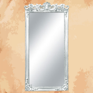 -Mirror with a unique color that looks like snow  -Manufactured by the most skilled craftsmen in the handmade industry  -This element is inspired by French palaces and classic old French art  – This product is a special design inspired by French art and antiquity  – A cheerful and elegant mirror that gives the feeling of being in a French palace from the eighteenth century  -size 140 x 65 Natural wooden structure with the addition of all the engraving work on the wood material resin and mirror 4 mm One of the finest types of mirrors with high quality and environmentally friendly paints