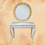 (Silver leaf console) French console with leaf shaped mirror 90 x 115 x 45 x 105