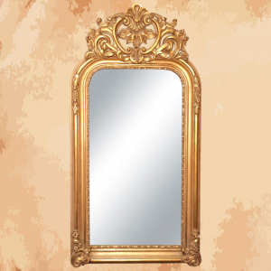 -Rectangular mirror with a luxurious and unique shape with a sunny golden color like a piece of the sun -Manufactured by the most skilled craftsmen in the handmade industry -This element is inspired by French palaces and classic old French art – This product is a special design inspired by French art and antiquity – A cheerful and elegant mirror that gives the feeling of being in a French palace from the eighteenth century -size 210 x 65 Natural wooden structure with the addition of all the engraving work on the wood material resin and mirror 4 mm One of the finest types of mirrors with high quality and environmentally friendly paints