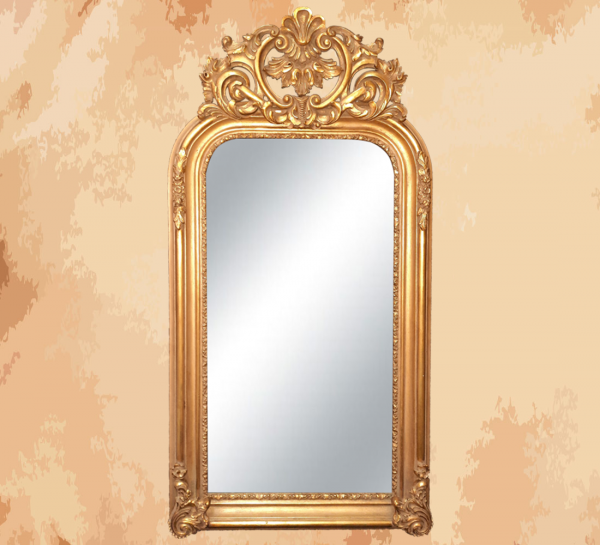 -Rectangular mirror with a luxurious and unique shape with a sunny golden color like a piece of the sun  -Manufactured by the most skilled craftsmen in the handmade industry  -This element is inspired by French palaces and classic old French art  – This product is a special design inspired by French art and antiquity  – A cheerful and elegant mirror that gives the feeling of being in a French palace from the eighteenth century  -size 210 x 65 Natural wooden structure with the addition of all the engraving work on the wood material resin and mirror 4 mm One of the finest types of mirrors with high quality and environmentally friendly paints