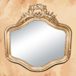 -A mirror with a unique golden design and a unique and luxurious shape, as if the hair of a princess from a French palace  -Manufactured by the most skilled craftsmen in the handmade industry  -This element is inspired by French palaces and classic old French art  – This product is a special design inspired by French art and antiquity  – A cheerful and elegant mirror that gives the feeling of being in a French palace from the eighteenth century  -size 95 x 100 Natural wooden structure with the addition of all the engraving work on the wood material resin and mirror 4 mm One of the finest types of mirrors with high quality and environmentally friendly paints