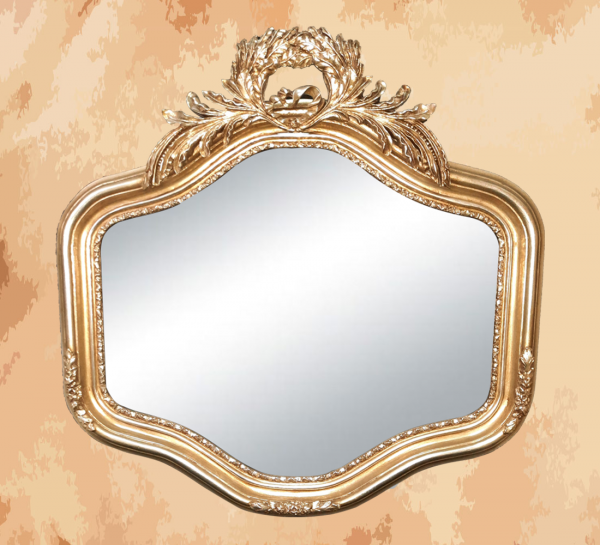 -A mirror with a unique golden design and a unique and luxurious shape, as if the hair of a princess from a French palace -Manufactured by the most skilled craftsmen in the handmade industry -This element is inspired by French palaces and classic old French art – This product is a special design inspired by French art and antiquity – A cheerful and elegant mirror that gives the feeling of being in a French palace from the eighteenth century -size 95 x 100 Natural wooden structure with the addition of all the engraving work on the wood material resin and mirror 4 mm One of the finest types of mirrors with high quality and environmentally friendly paints