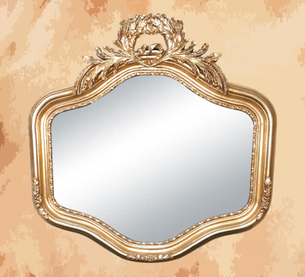 -A mirror with a unique golden design and a unique and luxurious shape, as if the hair of a princess from a French palace  -Manufactured by the most skilled craftsmen in the handmade industry  -This element is inspired by French palaces and classic old French art  – This product is a special design inspired by French art and antiquity  – A cheerful and elegant mirror that gives the feeling of being in a French palace from the eighteenth century  -size 95 x 100 Natural wooden structure with the addition of all the engraving work on the wood material resin and mirror 4 mm One of the finest types of mirrors with high quality and environmentally friendly paints