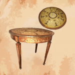 (Copper age table) Luxurious table with natural veneer and attractive solid brass surrounding it 75 x 83