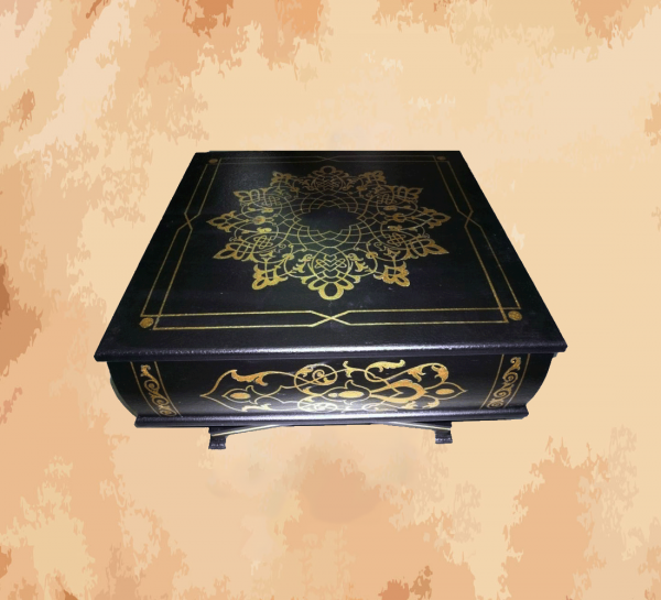 – Book-shaped table with a large drawer -Manufactured by the most skilled craftsmen in the handmade industry -This element is inspired by French palaces and classic old French art – This product is a special design inspired by French art and antiquity – Natural wooden structure with the addition of all the engraving work on the wood material resin and environmentally friendly paints