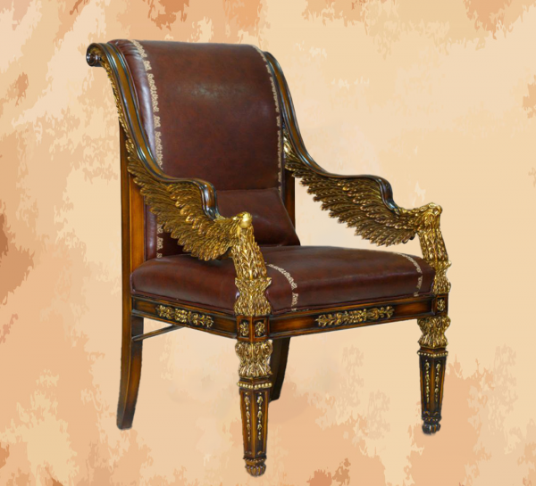 -Manufactured by the most skilled craftsmen in the handmade industry  – French-era chair with eagle wings shaped armrests   – This chair is not only good as a seat in cafes and restaurants, but also very good as a work bench in the office and workspace of your luxury home. If you want to put it on the front porch as a comfortable place to sit, it also looks luxurious and elegant  – This product is a special design inspired by French art and antiquity created by the most skilled handcrafters of classic furniture. Italian leather with high-density sponge padding, very comfortable to sit on  -SIZES 120 x 75 x 70